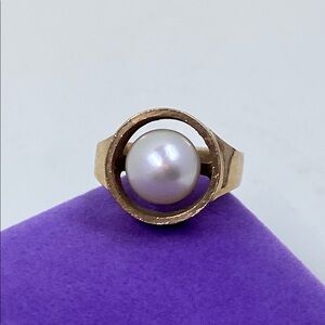 💛 Vintage 10k Gold Pearl Ring | Statement Pinky Ring